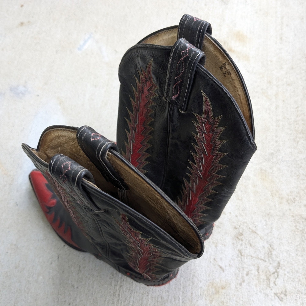 Tony Lama Cowboy Boots Red Black Lizard Leather Men 8.5 D - Picture 11 of 15